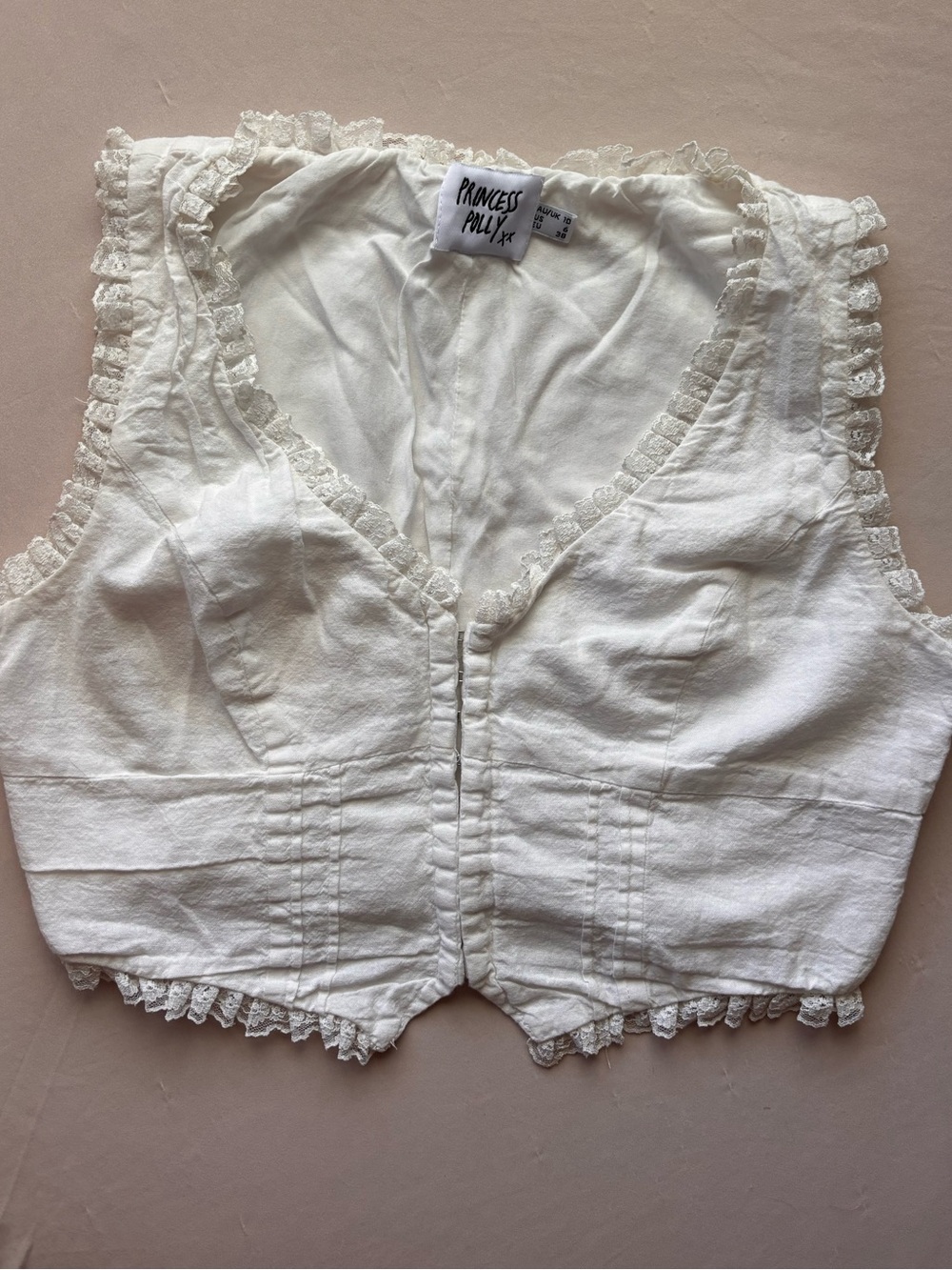 Princess Polly Ivory Lace-Trim Cropped Vest Tank Size 6